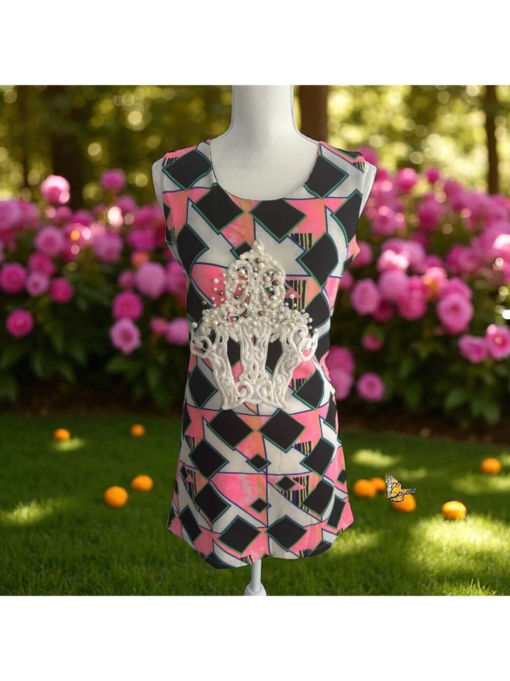 MISS FINCH Embroidered Pink Black Mini Dress Size Small NEW NWT